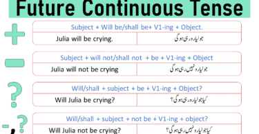 Future Continuous Tense tells us about the action which started in Future and continued for some time. For actions which started in Future and Continued for some time, we use Future Continuous Tense to describe all those. In Future Continuous Tense, actions are continued. 